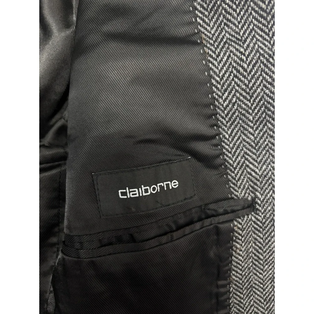 Claiborne 38R Gray Black Herringbone Tweed Blazer Jacket Sport Suit Coat Wool